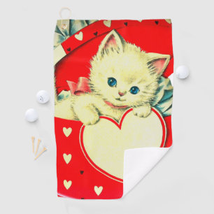 Serviette De Golf Cute Kitten Coeur Vintage Chat Retro Kitty