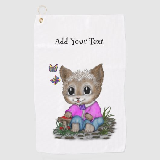 Serviette De Golf Cute Kitty Chat et Papillon (Devant)