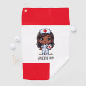 Serviette De Golf Cute Manga Black Nurse Cheveux Brown et yeux perso (En situation)