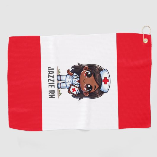 Serviette De Golf Cute Manga Black Nurse Cheveux Brown et yeux perso (Horizontal)