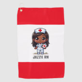 Serviette De Golf Cute Manga Black Nurse Cheveux Brown et yeux perso (Devant)