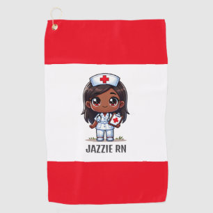 Serviette De Golf Cute Manga Black Nurse Cheveux Brown et yeux perso