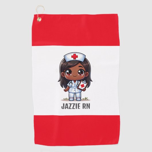 Serviette De Golf Cute Manga Black Nurse Cheveux Brown et yeux perso (Devant)