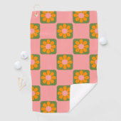 Serviette De Golf Cute Retro Hippie Fleur Checkerboard Rose Vert   (En situation)
