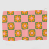 Serviette De Golf Cute Retro Hippie Fleur Checkerboard Rose Vert   (Horizontal)