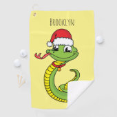 Serviette De Golf Cute serpent vert avec chapeau santa dessin animé (En situation)