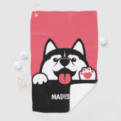 Serviette De Golf Cute Siberian Husky nom personnalisé (En situation)