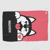 Serviette De Golf Cute Siberian Husky nom personnalisé (Horizontal)