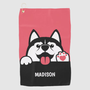Serviette De Golf Cute Siberian Husky nom personnalisé