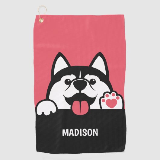 Serviette De Golf Cute Siberian Husky nom personnalisé (Devant)