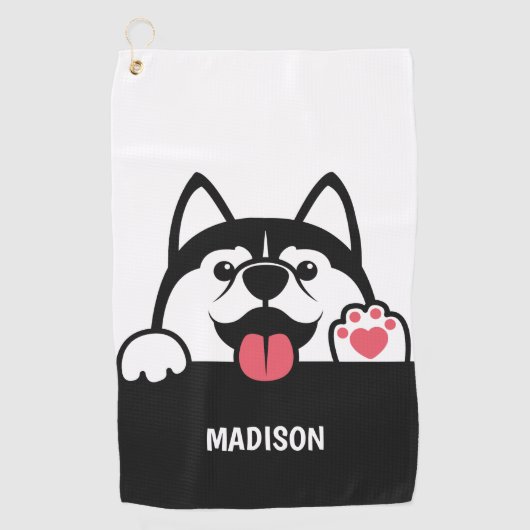 Serviette De Golf Cute Siberian Husky nom personnalisé Golf Towel (Devant)