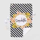 Serviette De Golf Cute Stripes et Monogramme Floral (En situation)