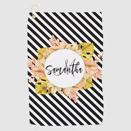 Serviette De Golf Cute Stripes et Monogramme Floral (Devant)