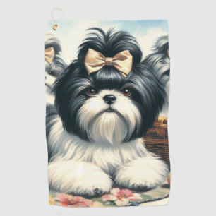 Serviette De Golf Cute Vintage peinture Shih-Tzu