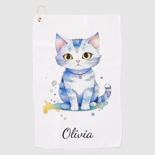 Serviette De Golf Cute watercolor cat (chaton) design (Devant)