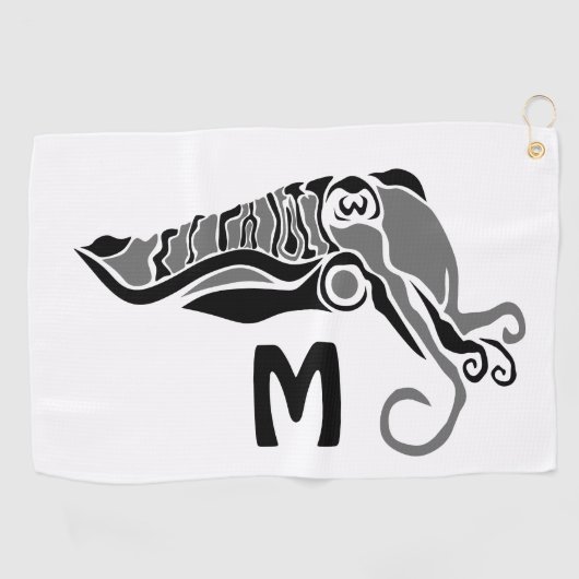 Serviette De Golf Cuttlefish primitif dans un style stylo foncé (Horizontal)