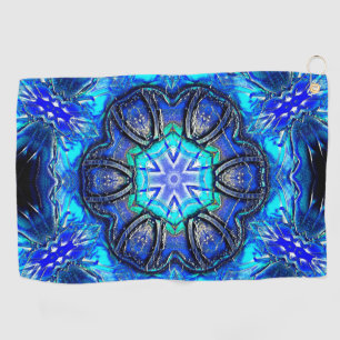 Serviette De Golf Cyan et kaléidoscope très bleu de la peinture ciré