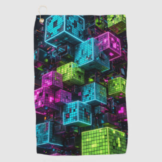 Serviette De Golf Cyan Magenta Lime Cyberpunk | Extrêmement 3D