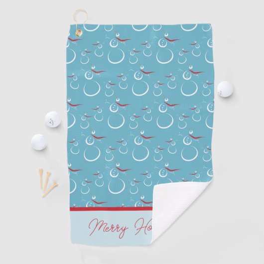 Serviette De Golf Cyan Red Merry Holidays Jote Snowman Motif (En situation)