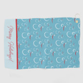Serviette De Golf Cyan Red Merry Holidays Jote Snowman Motif (Horizontal)