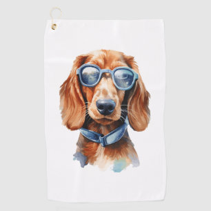 Serviette De Golf Dachshund avec lunettes de soleil
