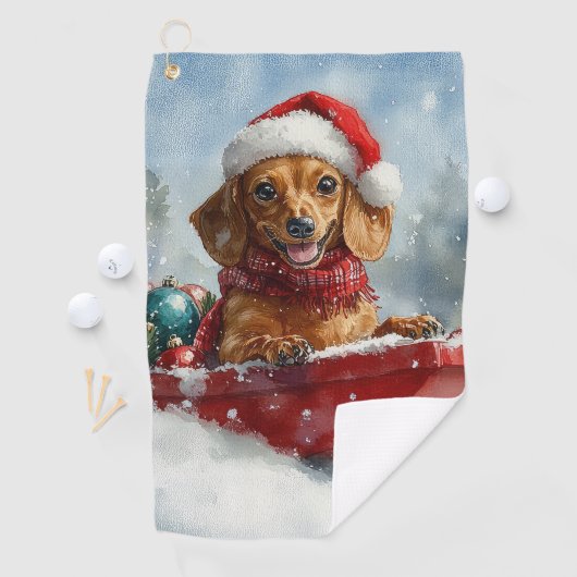 Serviette De Golf Dachshund Dog in Sledge Let it neige Noël (En situation)