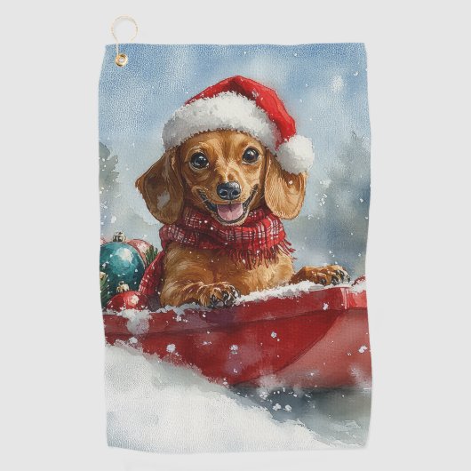 Serviette De Golf Dachshund Dog in Sledge Let it neige Noël (Devant)