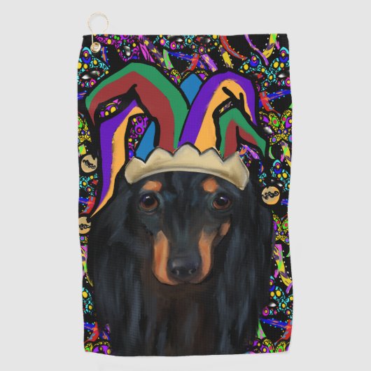 Serviette De Golf Dachshund noir à longs poils (Devant)