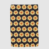 Serviette De Golf Dahlia jaune motif floral sur noir (Devant)