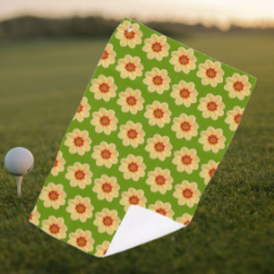 Serviette De Golf Dahlia jaune motif floral sur vert