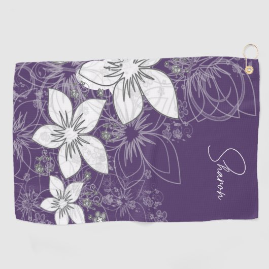 Serviette De Golf Dainty Floral Scroll sur Plum (Horizontal)