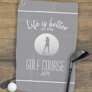 Serviette De Golf Dame amusante golfeuse silhouette grise vie sur le