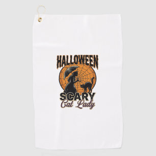 Serviette De Golf Dame de chat effrayante Halloween Sorcière Web Vin