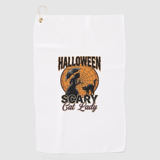 Serviette De Golf Dame de chat effrayante Halloween Sorcière Web Vin (Devant)