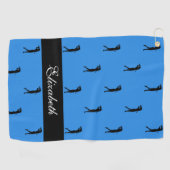 Serviette De Golf Dame golfeuse à motif bleu Nom (Horizontal)