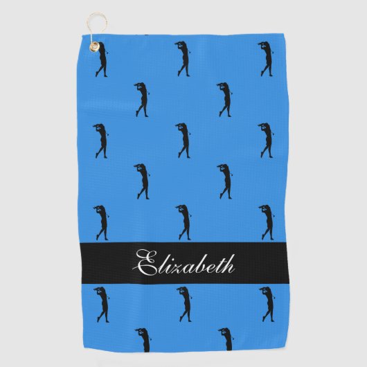 Serviette De Golf Dame golfeuse à motif bleu Nom (Devant)