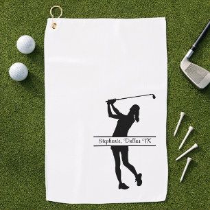 Serviette De Golf Dame Golfeuse Silhouette Monogramme Nom Ville