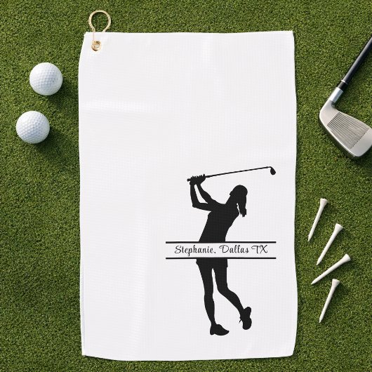 Serviette De Golf Dame Golfeuse Silhouette Monogramme Nom Ville
