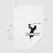 Serviette De Golf Dame Golfeuse Silhouette Monogramme Nom Ville (En situation)