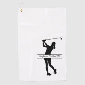 Serviette De Golf Dame Golfeuse Silhouette Monogramme Nom Ville (Devant)