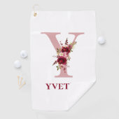 Serviette De Golf Dames Blush Rose Floral Initiale Y et Nom (En situation)