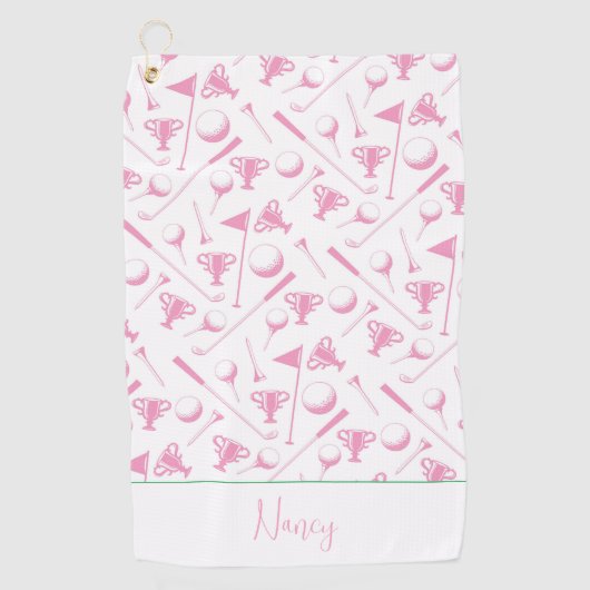 Serviette De Golf Dames Golf Rose Vert Blanc Préppy NOM Fun (Devant)