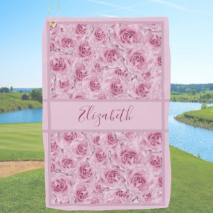 Serviette De Golf Dames personnalisées avec nom en rose pastel pour