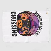 Serviette De Golf Danger Halloween Chat Noir Traverse (Horizontal)