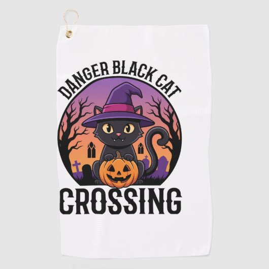 Serviette De Golf Danger Halloween Chat Noir Traverse (Devant)