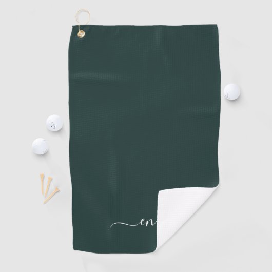Serviette De Golf Dark Green Modern Script Nom du monogramme (En situation)