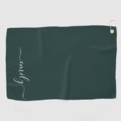 Serviette De Golf Dark Green Modern Script Nom du monogramme (Horizontal)