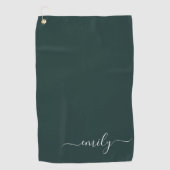 Serviette De Golf Dark Green Modern Script Nom du monogramme (Devant)