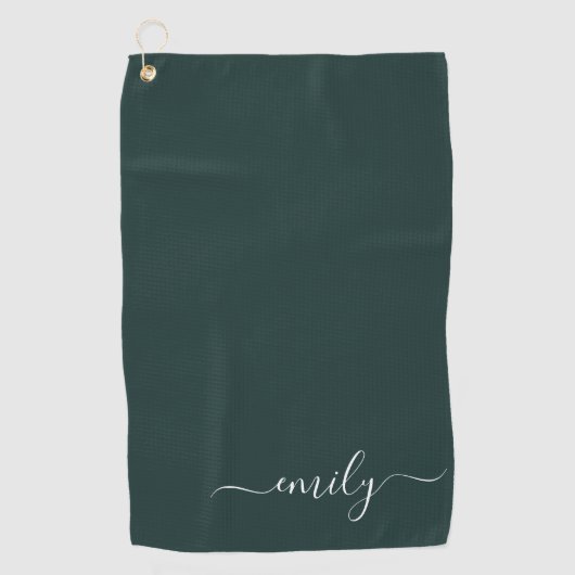 Serviette De Golf Dark Green Modern Script Nom du monogramme (Devant)