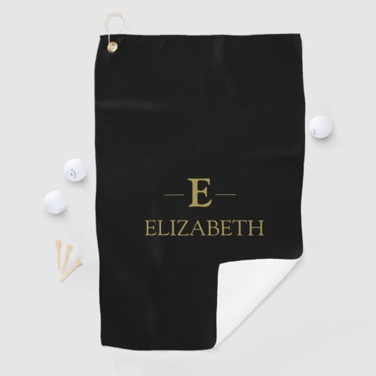 Serviette de golf de Monogramme Noir & Or (En situation)
